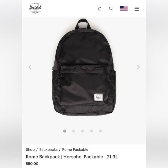 Rome Backpack | Herschel Packable 17 x 11 x 4 in Lightweight Hiking Traveling - Picture 2 of 13